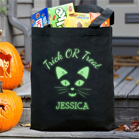Personalized Glow In The Dark Cat Trick Or Treat Bag