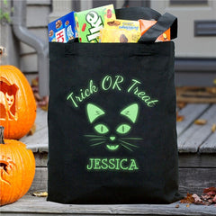 Personalized Glow In The Dark Cat Trick Or Treat Bag