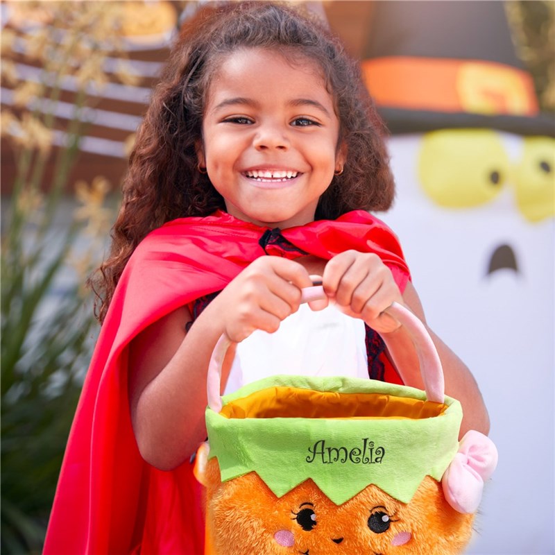 Embroidered Girl Pumpkin Trick or Treat Basket