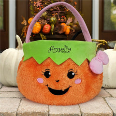 Embroidered Girl Pumpkin Trick or Treat Basket