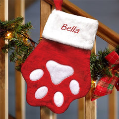 Red Paw Embroidered Pet Stocking