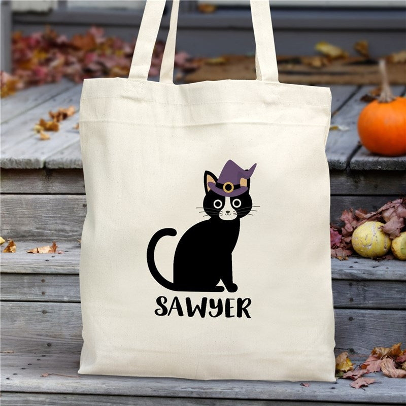 Black Cat Personalized Trick Or Treat Bag