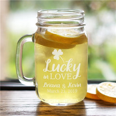 Lucky In Love Engraved Mason Jar