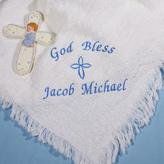 Embroidered God Bless Baby Afghan (boy or girl designs)
