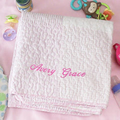 Embroidered Pink Baby Quilt
