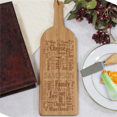 Wine Word Art Wine Bottle Shaped Cheese Board