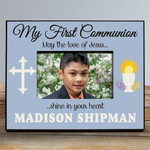 My First Communion Personalized Blue Picture Frame