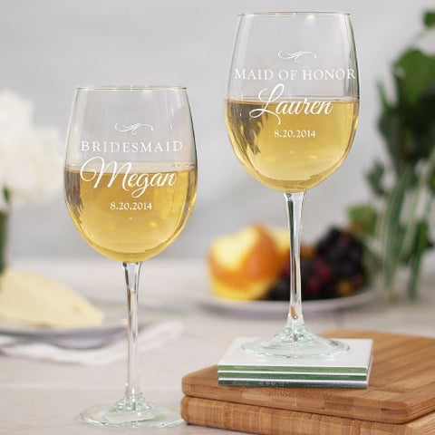 Wedding Party Engraved Wine Glass