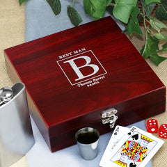 Engraved Wood Poker & Flask Set