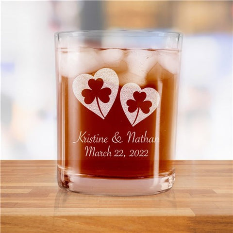 Personalized Shamrock Hearts Rocks Glass