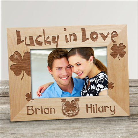 Lucky In Love Engraved Wood Photo Frame