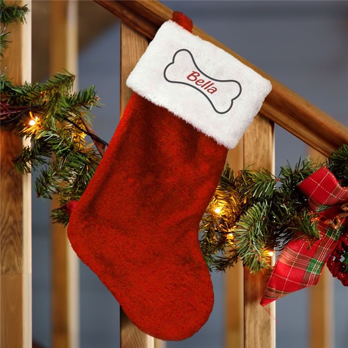 Dog Bone Embroidered Christmas Stocking