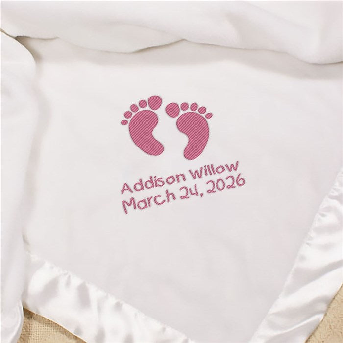 Embroidered Baby Feet Fleece Blanket