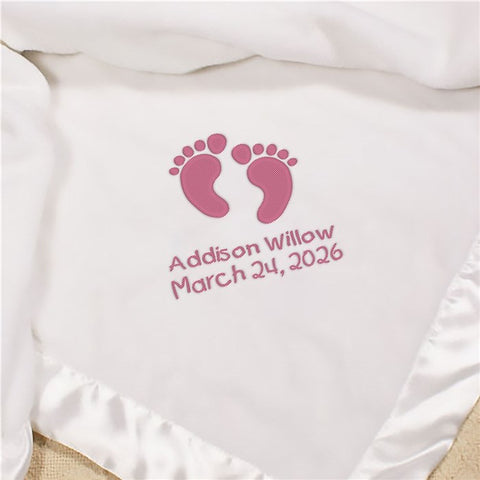 Embroidered Baby Feet Fleece Blanket