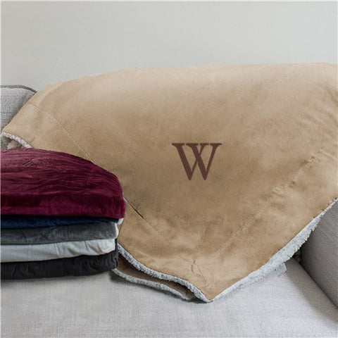 Embroidered Initial Sherpa Blanket