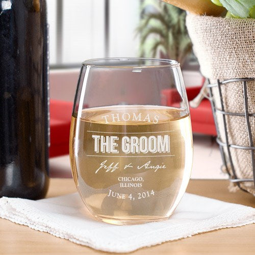 All the Details Engraved Wedding Stemless Wine Glass