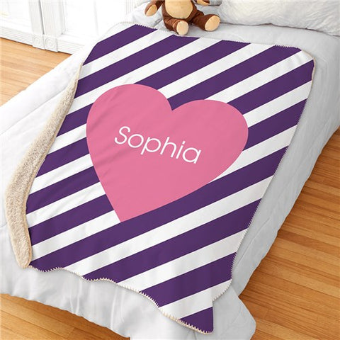 Personalized Stripes & Heart Blanket