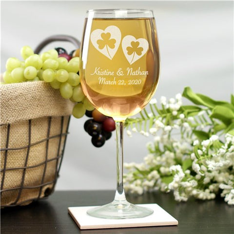 Personalized Shamrock Hearts Wine Glass