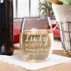 Personalized Lucky In Love Stemless Wine Glass
