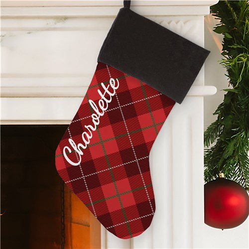 Custom Plaid Stocking With Name