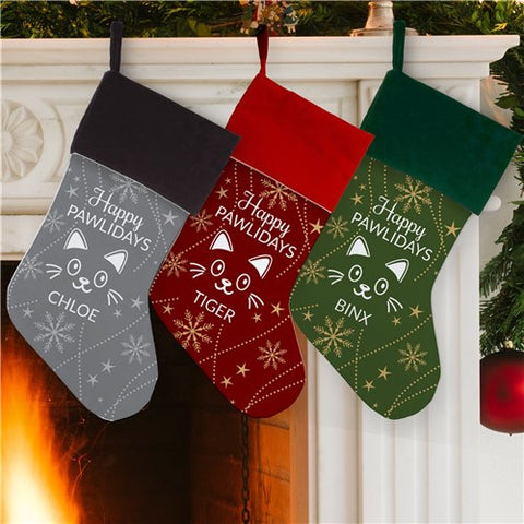 Custom Happy Pawlidays Cat Stocking