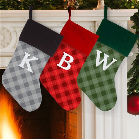 Custom Plaid Stocking With Initial