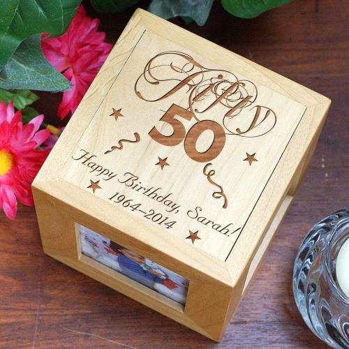 50th Birthday Engraved Photo Cube