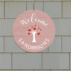 Personalized Hearts Tree Welcome Sign