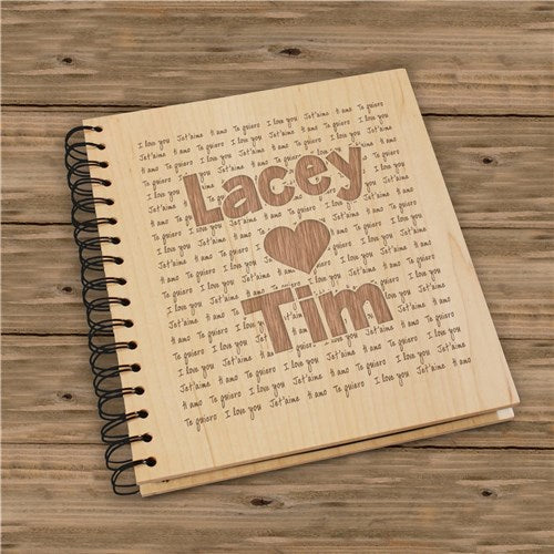 I Love You Engraved Names Wood Photo Album