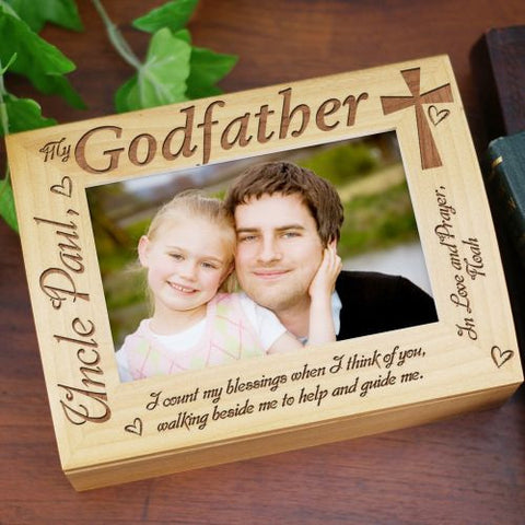 Godparent Engraved Wood Photo Keepsake Box