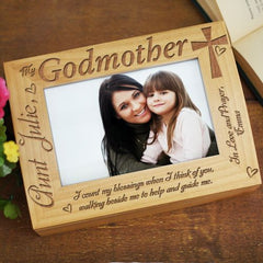 Godparent Engraved Wood Photo Keepsake Box