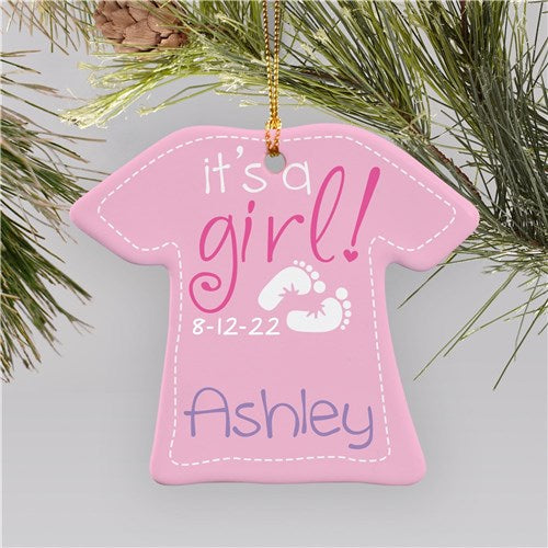 It's A Girl Personalized T-Shirt Ornament