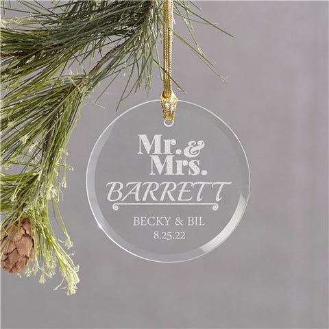 Mr & Mrs Engraved Glass Ornament