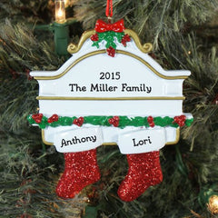 White Mantle & Stockings Personalized Ornament