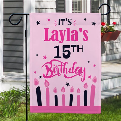 Personalized Pink Birthday Sign Flag