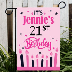 Personalized Pink Birthday Sign Flag