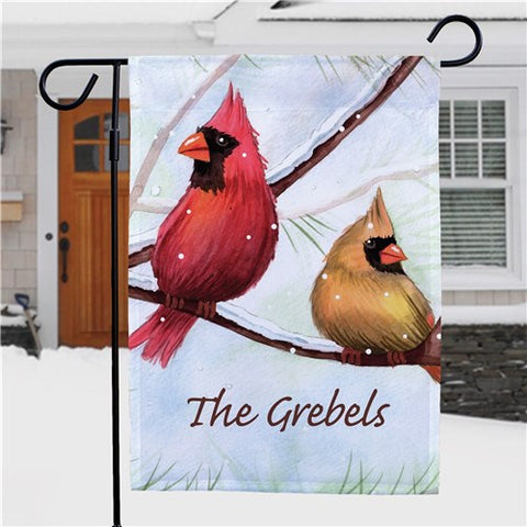 Winter Cardinals Personalized Garden Flag