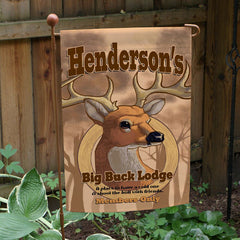 Big Buck Lodge Personalized Garden Flag