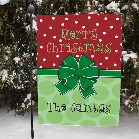 Christmas Bow Personalized Garden Flag