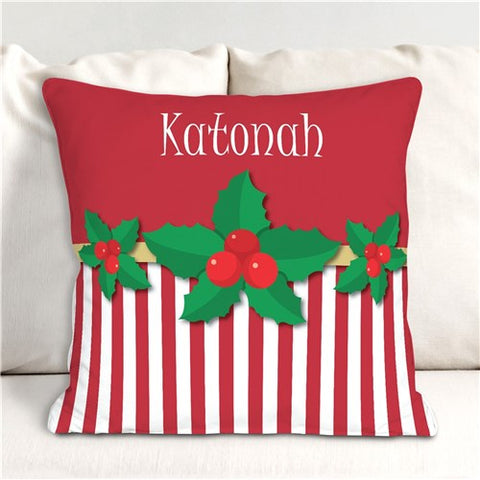 Christmas Stripes Personalized Throw Pillow