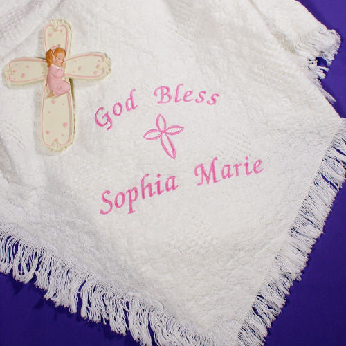 Embroidered God Bless Baby Afghan (boy or girl designs)