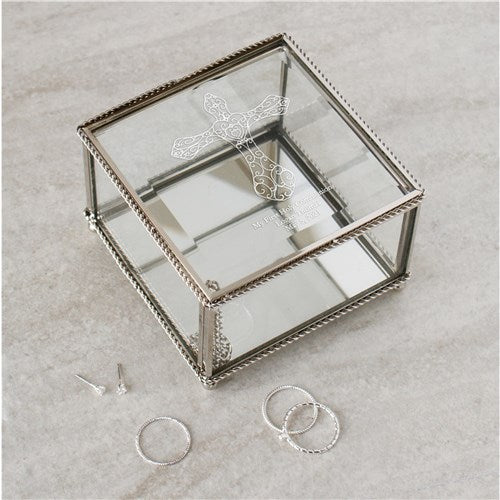 Engraved Cross Glass Jewelry Box