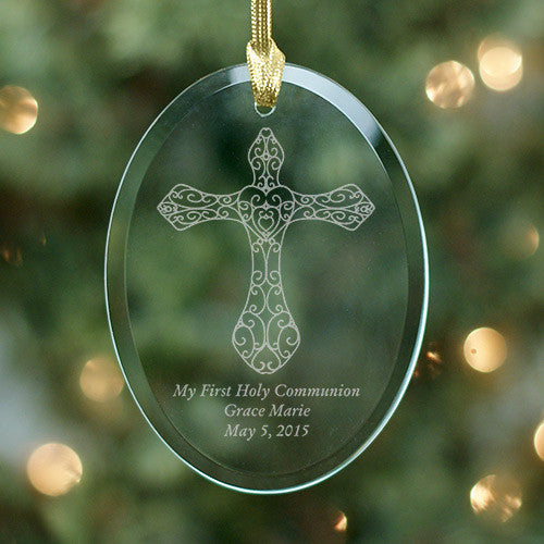 Custom Engraved Cross Glass Ornament