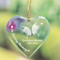 Memorial Butterfly Glass Heart Ornament