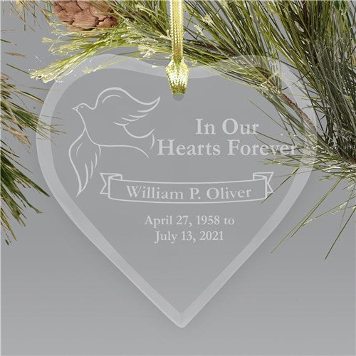 Engraved Remembrance Glass Heart Ornament