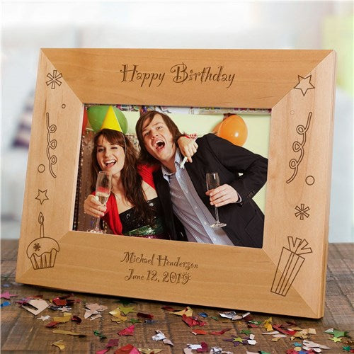 Happy Birthday Engraved Wood Picture Frame
