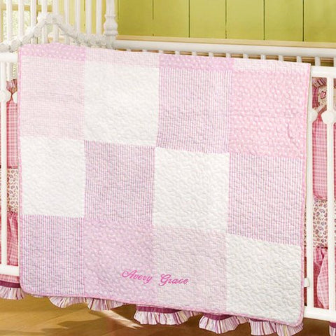 Embroidered Pink Baby Quilt