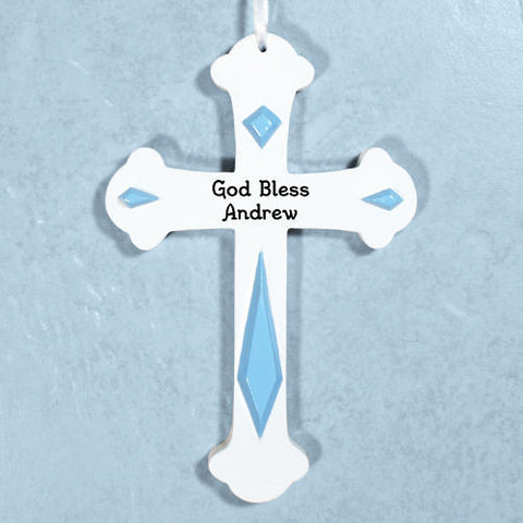 Engraved Blue Wall Cross