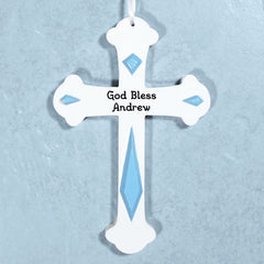 Engraved Blue Wall Cross