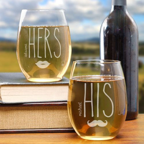His & Hers Engraved Stemless Wine Glasses